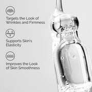 Close-up of Multi-Peptide + HA Serum texture highlighting benefits for wrinkles, firmness, elasticity, and smoothness.